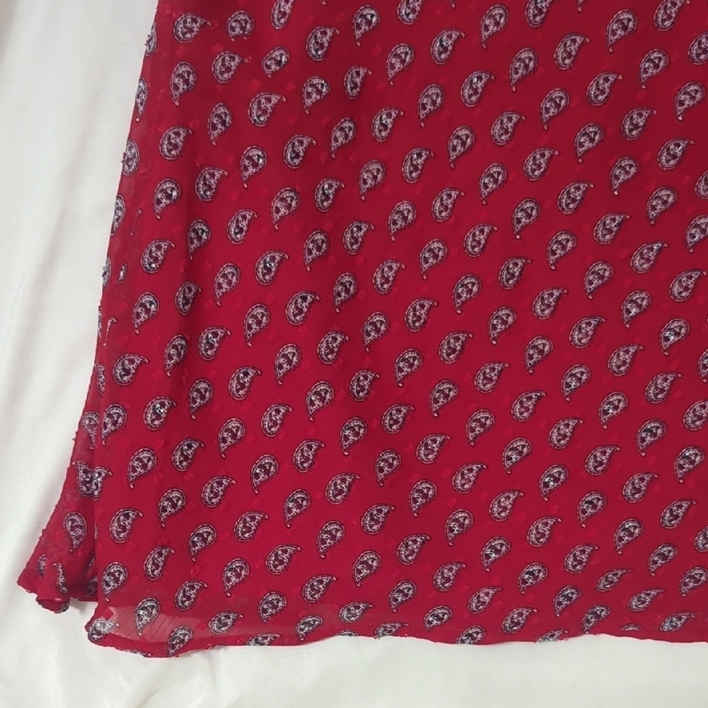 LOFT Paisley Mini Dress, Color Red/White Size 8 - Picture 9 of 16